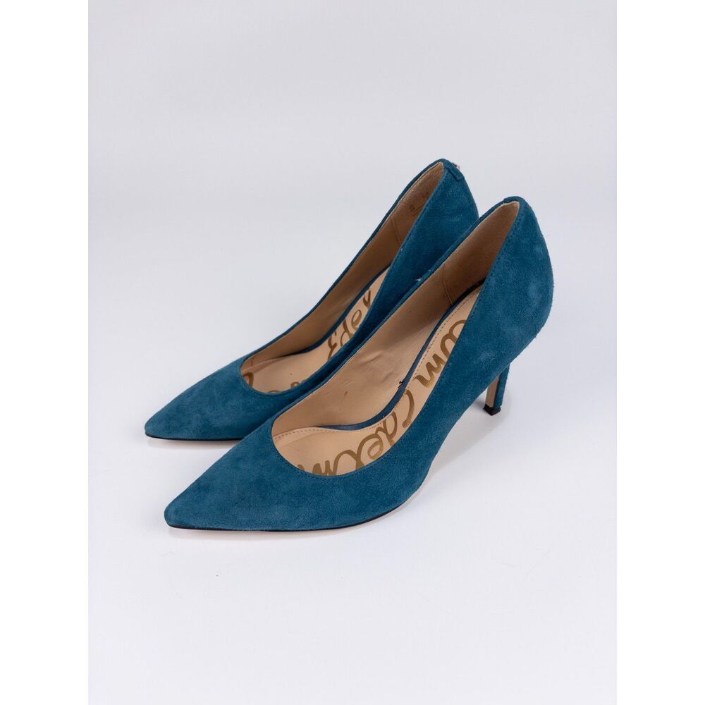 Sam Edelman Hazel Womens Teal Blue Suede Pointed Toe Stiletto Heels Pumps Size 5 - Picture 2 of 9
